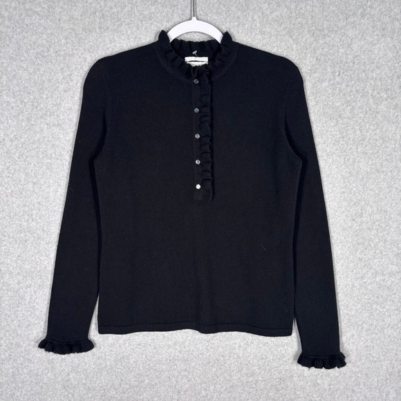 Charter Club Sweaters - Charter Club 100% Cashmere Sweater Small Black Ruffle Neck Henley Twee Preppy